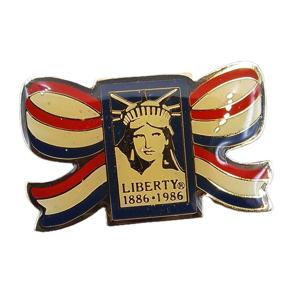 Vintage 1982 Patriotic Bow USA Statue Of Liberty Centennial New York Lapel Pin